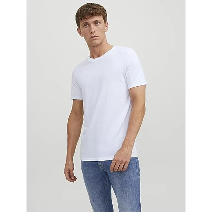 Jack & Jones Herren Basic Shirt, bequem geschnitten, 2er Pack, Weiß, Größe M – Bild 7