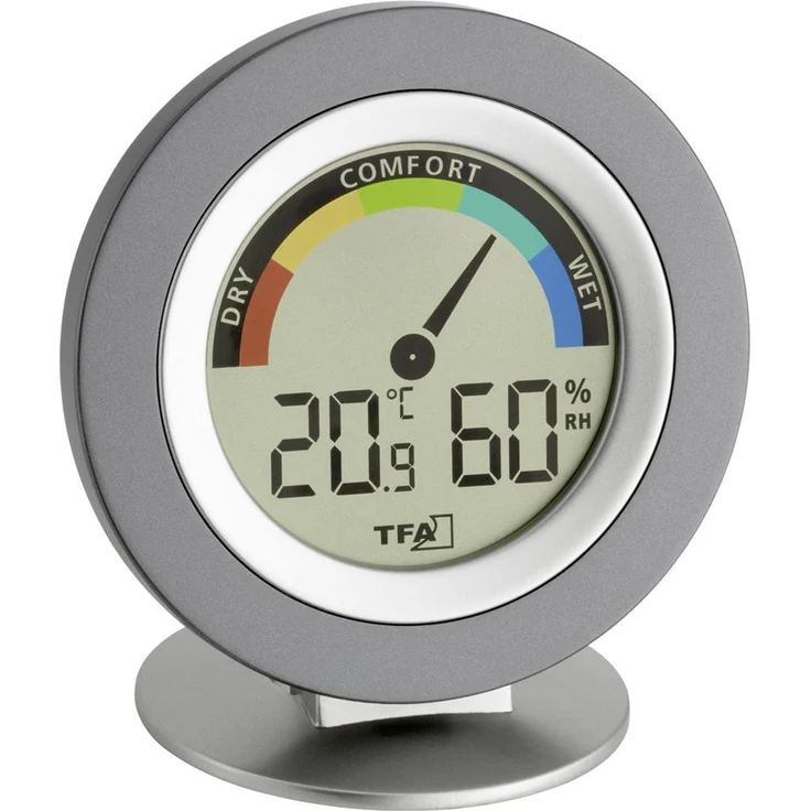 TFA-Dostmann Thermo-Hygrometer "Cosy", digitales Messgerät mit Max-/Min-Funktion, silber, inkl. Batterie 1,5 V AAA
