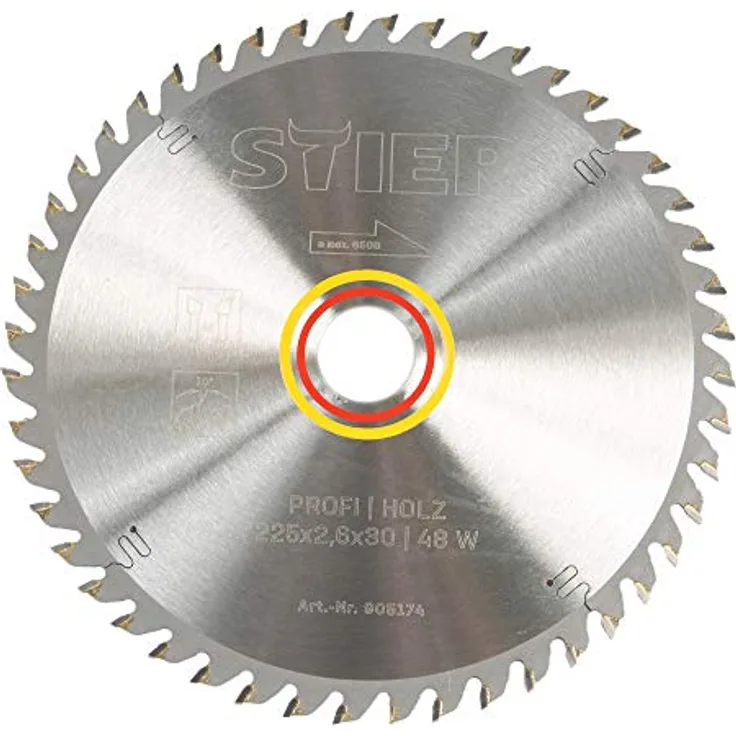 STIER Profi Kreissägeblatt, für Tischkreissägen, Holz, 225x2,6x30, 48 Wechslezähne, gehärtet, 10° Spanwinkel