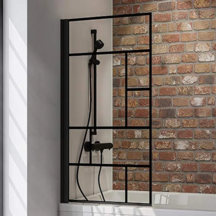 Schulte Duschwand 80 x 140 cm, 5 mm Sicherheitsglas ESG Dekor Atelier 1, Black Style, Schwarz-matt, Duschabtrennung 1-teilig für Badewanne