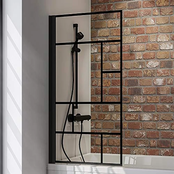 Schulte Duschwand 80 x 140 cm, 5 mm Sicherheitsglas ESG Dekor Atelier 1, Black Style, Schwarz-matt, Duschabtrennung 1-teilig für Badewanne – Bild 1