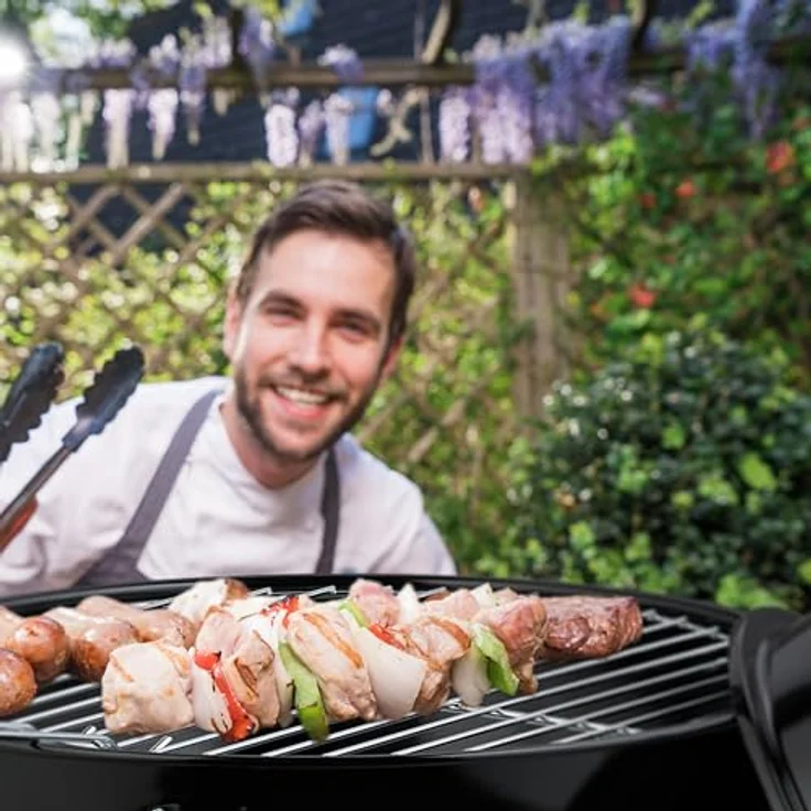 Relaxdays Tragbarer Kugelgrill Ø 37 cm, Schwarz/Silber, Kompakter Holzkohlegrill für bis zu 3 Personen – Bild 3