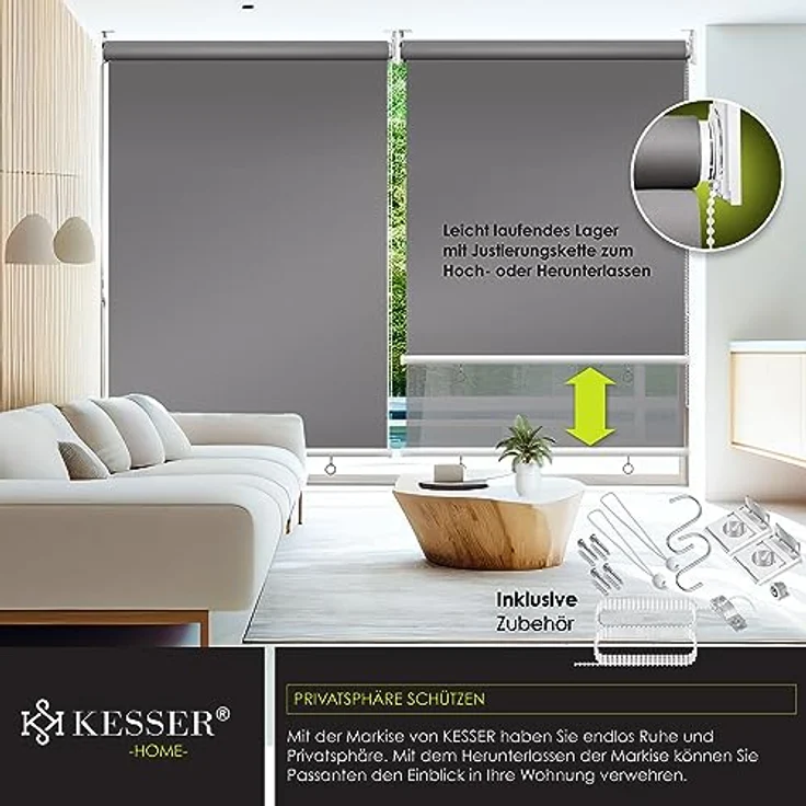 KESSER® Senkrechtmarkise Vertikalmarkise Balkonmarkise 140 x 140 cm Sichtschutz Sonnenschutz Seitenrollo Beschattung, Balkonrollo Stabil und wetterbeständig, für Balkon, Terrasse, Garten, Grau – Bild 5