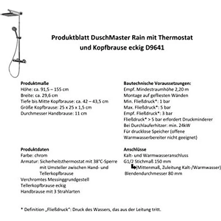 Schulte Duschsystem mit Sicherheits-Thermostat, Kopfbrause eckig, Verchromt, Duschmaster Rain mit Regendusche D9641 02 – Bild 5