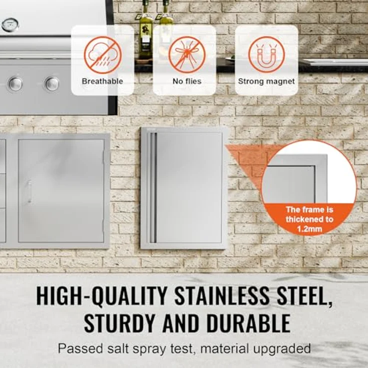 VEVOR Grillzugangstür 432 x 610 mm, Flächenbündige Edelstahltür mit versenkbarem Griff für Außenküchen und Grillstationen – Bild 3