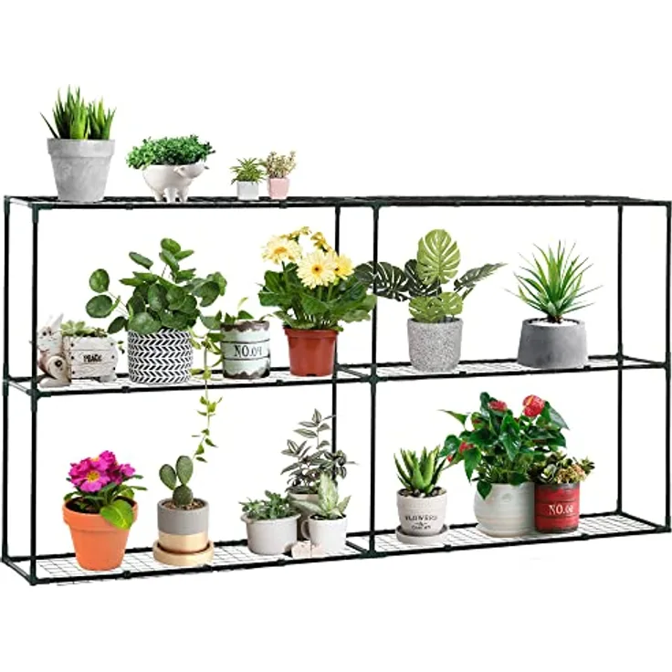 Outsunny Pflanzenregal, Blumenregal Pflanzentreppe mit 3 Stufen, Pflanzenständer, Blumenständer für Garten, Balkon, Stahl, Dunkelgrün, 222 x 30 x 114 cm