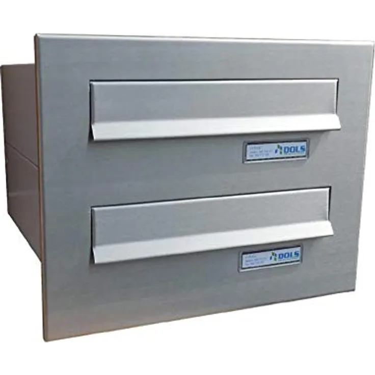 Letterbox24 B-04 2er Edelstahl Mauerdurchwurf Briefkastenanlage mit Namensschild, wetterfest und langlebig
