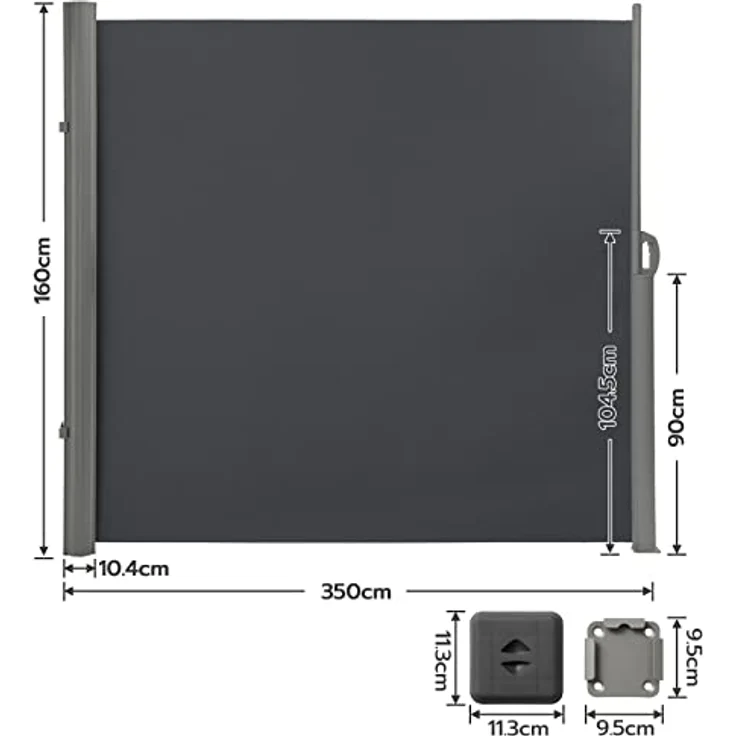 LARMNEE Alu-Seitenmarkise, ausziehbar, 160 x 350 cm, blickdicht, UV-beständig, anthrazit – Bild 2