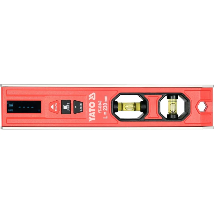 Yato Wasserwaage Torpedo 23cm mit Laser-Entfernungsmesser 10m, aluminium/schwarz
