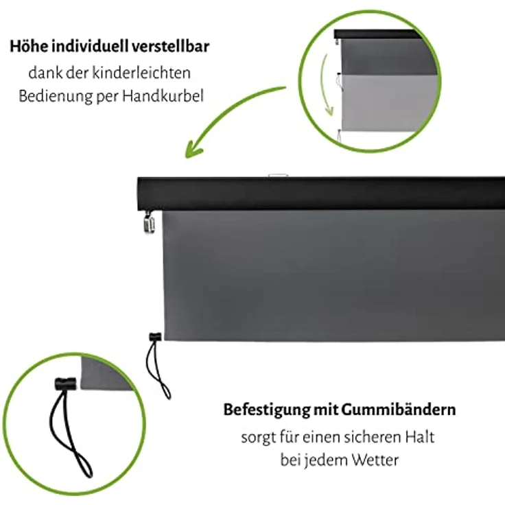 empasa Senkrechtmarkise Vertikalmarkise Balkonmarkise Sonnenschutz Balkonsichtschutz Sichtschutz Balkonrollo Rollo mit Handkurbel in verschiedenen Größen und Farben – Bild 4