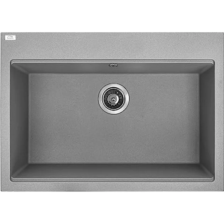 KOLMAN Granitspüle Tau, Einzelbecken mit Space Saving Siphon, grau, 50x70 cm, überlaufgeschützt, kratzfest und temperaturbeständig – Bild 1
