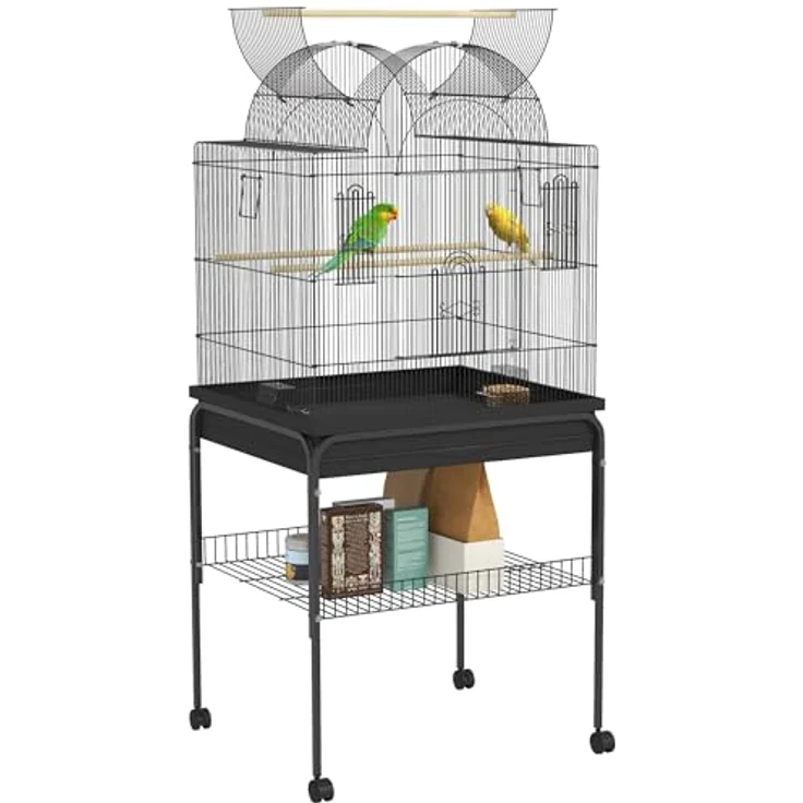 PawHut Vogelkäfig Wellensittichkäfig mit Tablett, Futterstation und Ablagefläche, Stahl Schwarz, 63 x 53 x 144 cm – Bild 1