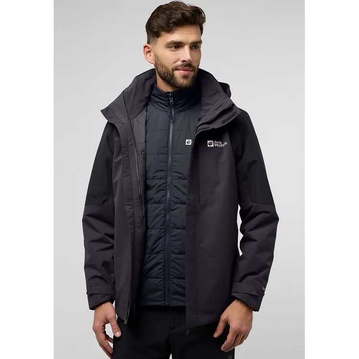 "Jack Wolfskin 3-in-1-Funktionsjacke ROMBERG 3IN1 JKT M, wasserdicht, winddicht, atmungsaktiv, TEXAPORE CORE, PRIMALOFT BLACK RISE, nachhaltig, blau"