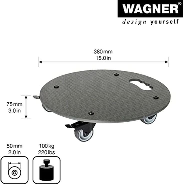 WAGNER Pflanzenroller HPL Black Ø 38 cm, stabiler Blumenroller mit 100 kg Tragkraft, 2 Total-Feststellern, für Innen- und Außenbereich – Bild 2