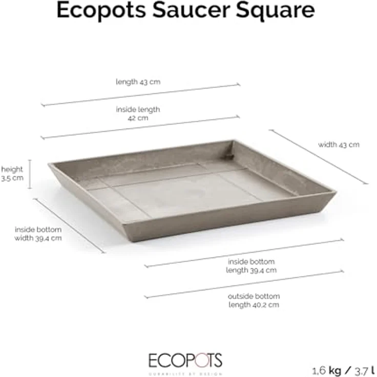 ECOPOTS Blumentopfuntersetzer ROUND SAUCER Taupe, 43x43x3,5 cm, aus Recyclingkunststoff, bruchsicher & frostsicher – Bild 2