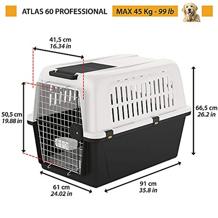 Ferplast Hundetransportbox Transportbox für mittelgroße Hunde ATLAS 60, Reisebox für Hunde, Sicherheitsverriegelung, Lüftungsgitter, 61 x 91 x h 68 cm Grau – Bild 2