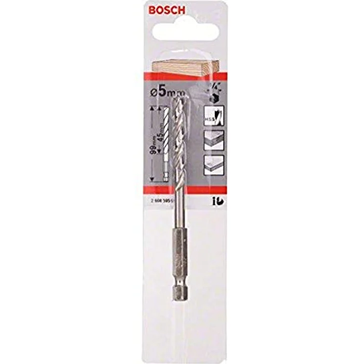 Bosch Holzspiralbohrer 1/4 Zoll-Sechskantschaft, Ø 5 mm x 99 mm, HSS, präzise Bohrungen in Holz – Bild 1