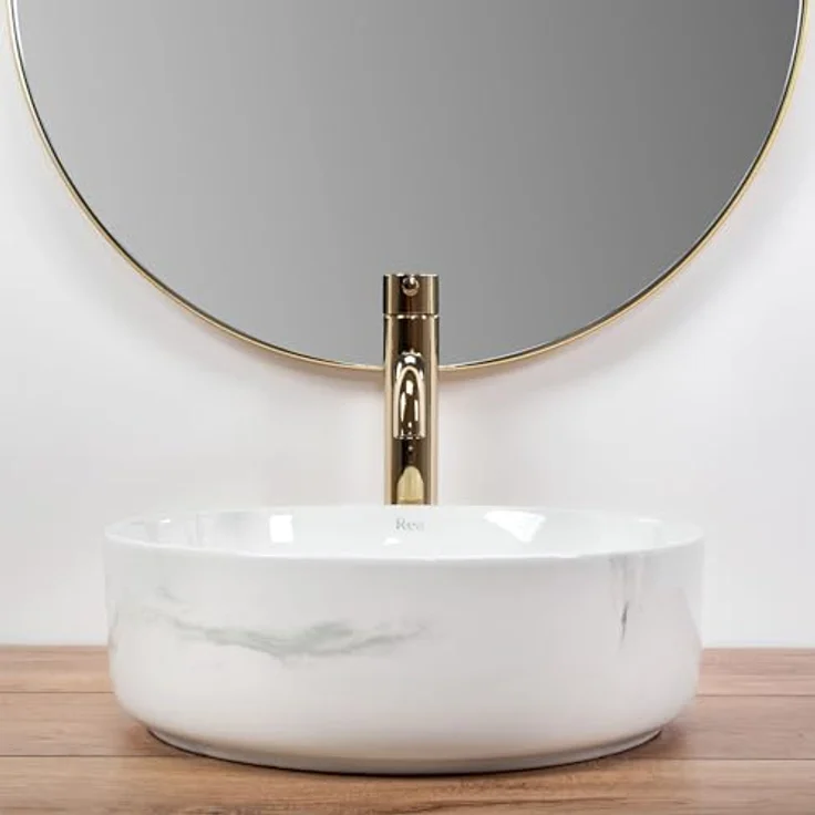 wohnwerk.idee Aufsatzwaschbecken Sami Marble Ø36,5cm Keramik Naturstein Marmoroptik – Bild 5