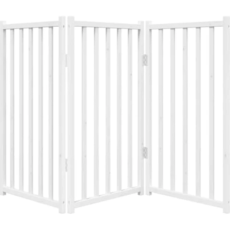 vidaXL Hundetor 3-TLG., Hundegitter Faltbar Pflegeleicht, Schutzgitter für Wohnzimmer Küche Treppe, Haustiertor Türschutzgitter, Weiß Massivholz Tanne – Bild 5