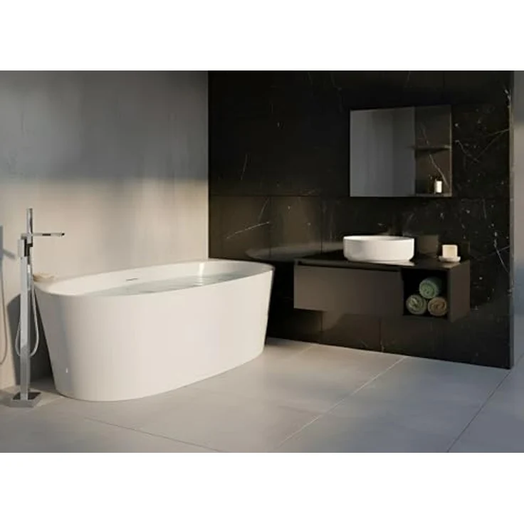 Beliani Badewanne Parnaiba, 280 l, 170 cm, 80 cm, klassisches weißes Acryl, wandmontierbar, platzsparend – Bild 2