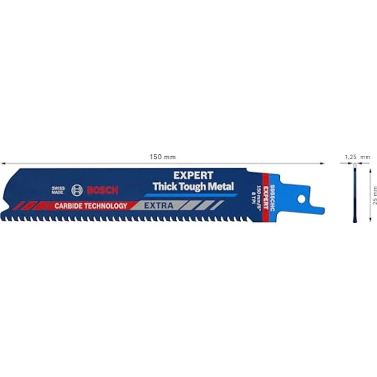 Säbelsägeblatt Expert Thick Tough Metal Länge 150 mm Breite 25 mm Zahnteilung TPI 8 3 mm S-Schaft – Bild 3