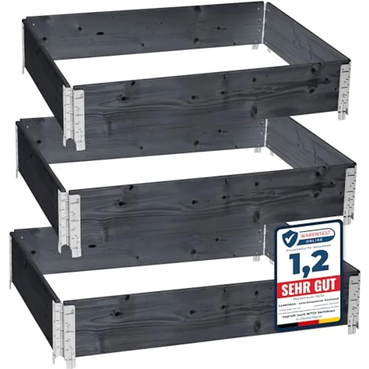 Garronda Hochbeete für Garten Palettenrahmen 120x80x20 cm Holz 3er Set faltbar Anthrazit GD-0075