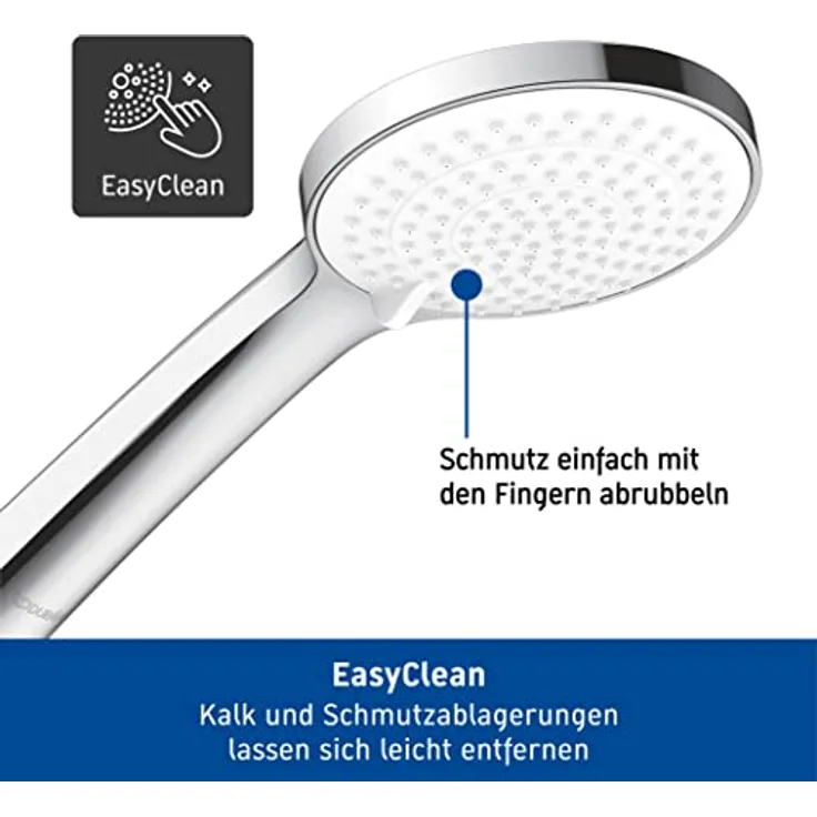 Duravit Universal Duschkopf, Duschbrause mit 3 Strahlarten (Rain, Intense Rain, Soft Rain), Handbrause rund (Ø 110 mm), mit wassersparender MinusFlow-Funktion, reinigungsfreundlich, Chrom/Weiß