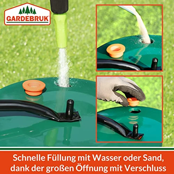 Gardebruk Rasenwalze 60cm 50L gepolsterter Griff Schmutzabweiser befüllbar Handwalze Rasenroller Gartenwalze Ackerwalze – Bild 4