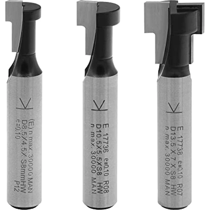 ENT 09055 5-tlg. HW T-Nutfräser-Set, optimiert für M5-M12 Sechskantschrauben, Schaftdurchmesser 8 mm, in transparenter Kunststoffbox – Bild 3