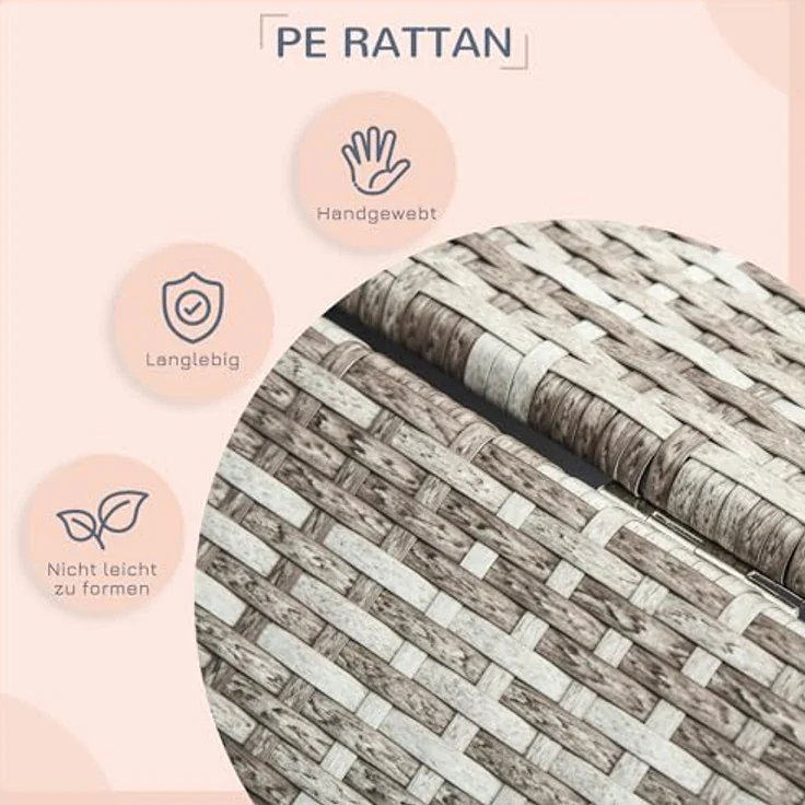 PawHut Rattan Hundehaus mit Kissen, Hundebett im Hausform, Outdoor Hundehütte für kleine, mittlere Hunde, Stahlrahmen, Grau, 69 x 98 x 70 cm - Preisvergleich – Bild 4