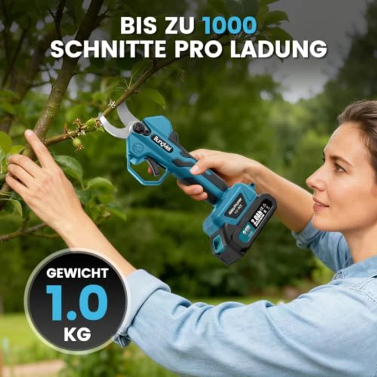 Bundviel Akku-Astschere 21V, Elektrische Gartenschere mit bürstenlosem Motor, 2 Akkus á 2000mAh, Grau – Bild 6
