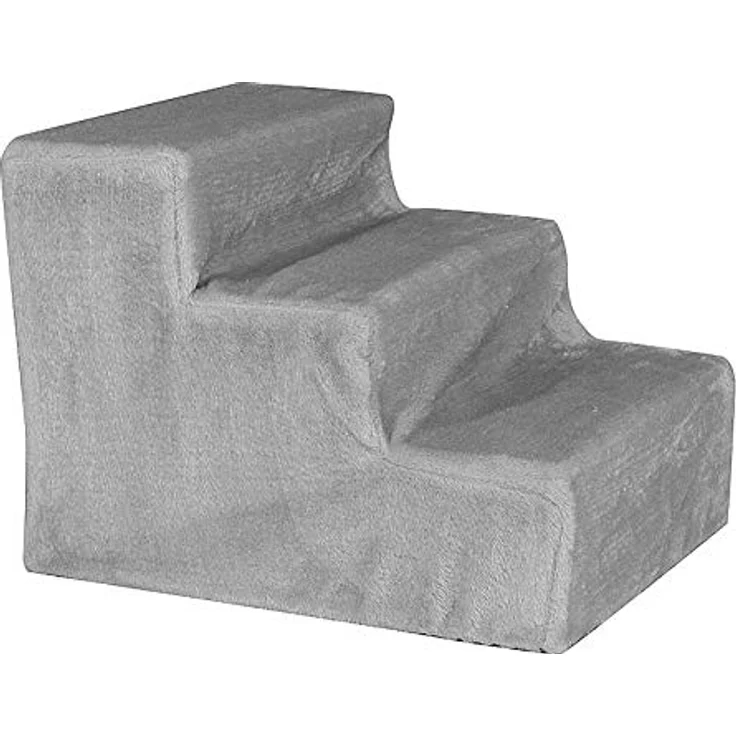 lionto Haustiertreppe Katzentreppe Hundetreppe mit Plüschbezug 46x36x34 cm, hellgrau – Bild 1