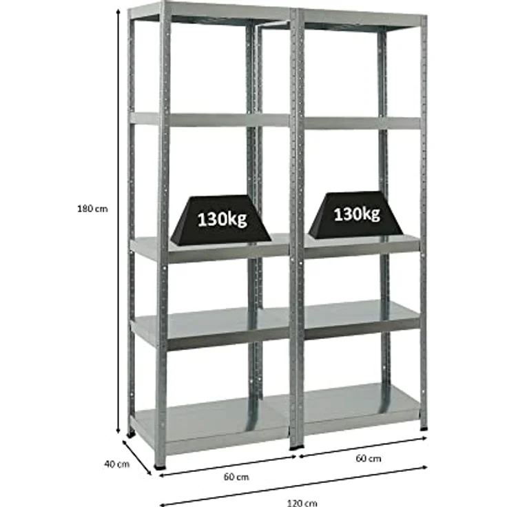 PROREGAL Mega Deal 2er-Sparset Metallregal Steel Eagle 180x60x40cm Fachlast 130kg Verzinkt Schwerlastregal, Küchenregal, Kellerregal, Steckregal, Garagenregal, Lagerregal – Bild 2