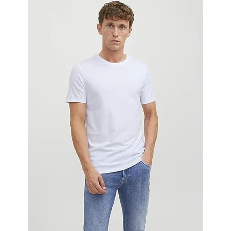 Jack & Jones Herren Basic Shirt, bequem geschnitten, 2er Pack, Weiß, Größe M – Bild 3