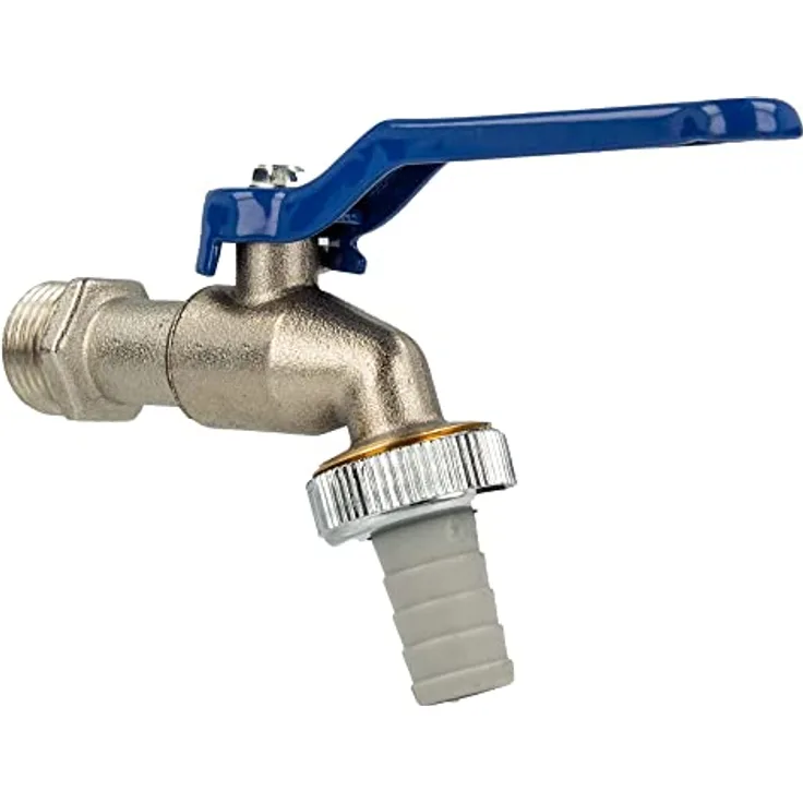 tecuro Zapfhahn Auslaufhahn Auslaufventil Kugelauslaufventil 1/2" Wandanschluss, Griff blau, messing vernickelt, Bewässerungszubehör
