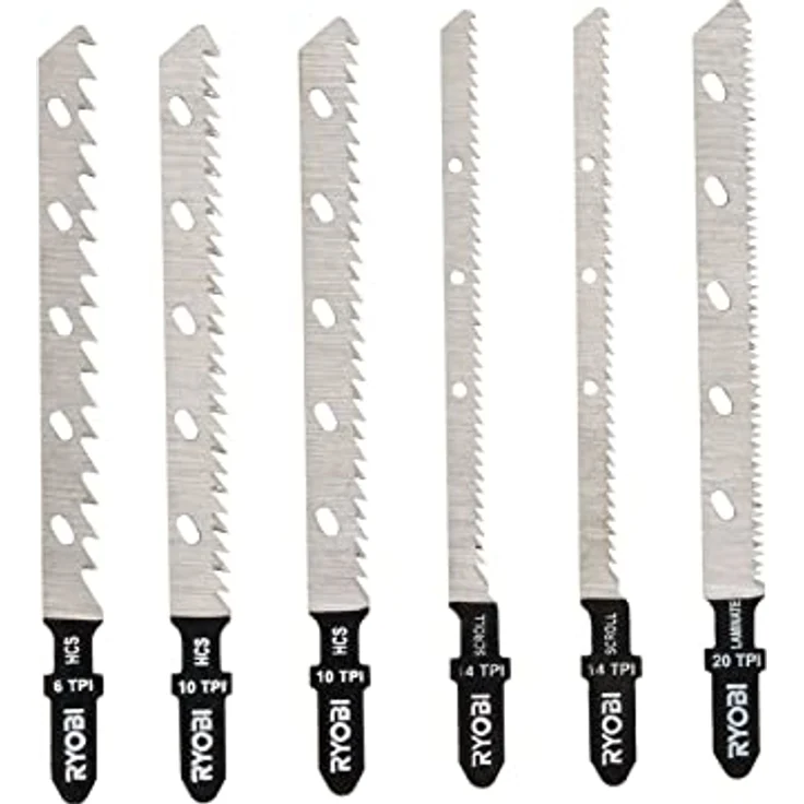 Ryobi 5132002810 Stichsägenblatt TLG. RAK6JSBW | Sägeblatt-Set für Holz | geeignet Stichsägen des ONE + System | Universalaufnahme | inkl. Feinschnittklingen | 6-teilig – Bild 3