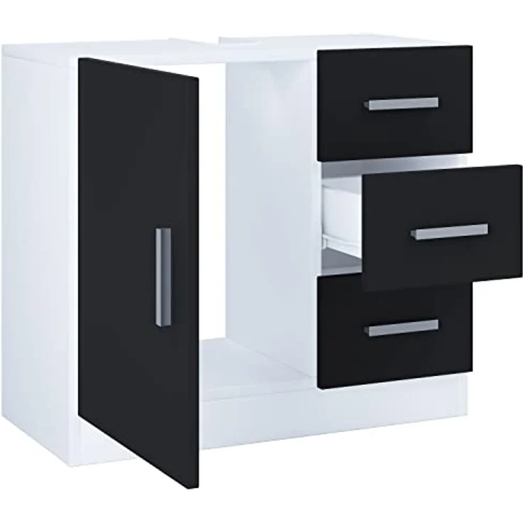 VCM Badmöbel Badunterschrank Waschbeckenunterschrank Badezimmer Schublade Zalo XL Weiß/Schwarz – Bild 4