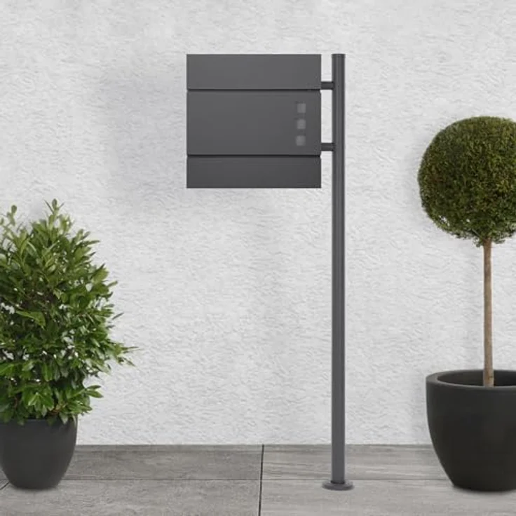 ECD Germany Standbriefkasten mit Zeitungsfach Design Briefkasten mit Pfosten Briefkastenanlage Briefkastenständer Anthrazit 120cm Edelstahl, Postkasten Anthrazit 37x10,5x36,5cm Stahl pulverbeschichtet, elegant und funktional – Bild 1