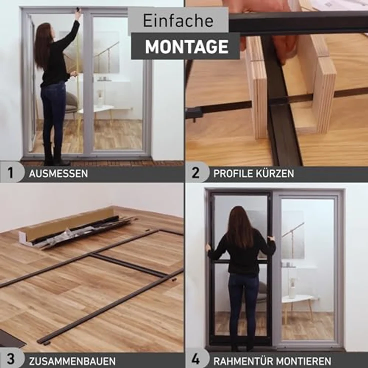 Windhager Insektenschutz Spannrahmen Expert Fliegengitter Alurahmen für Türen, individuell kürzbar, 100 x 210 cm, weiß, 04330 – Bild 7