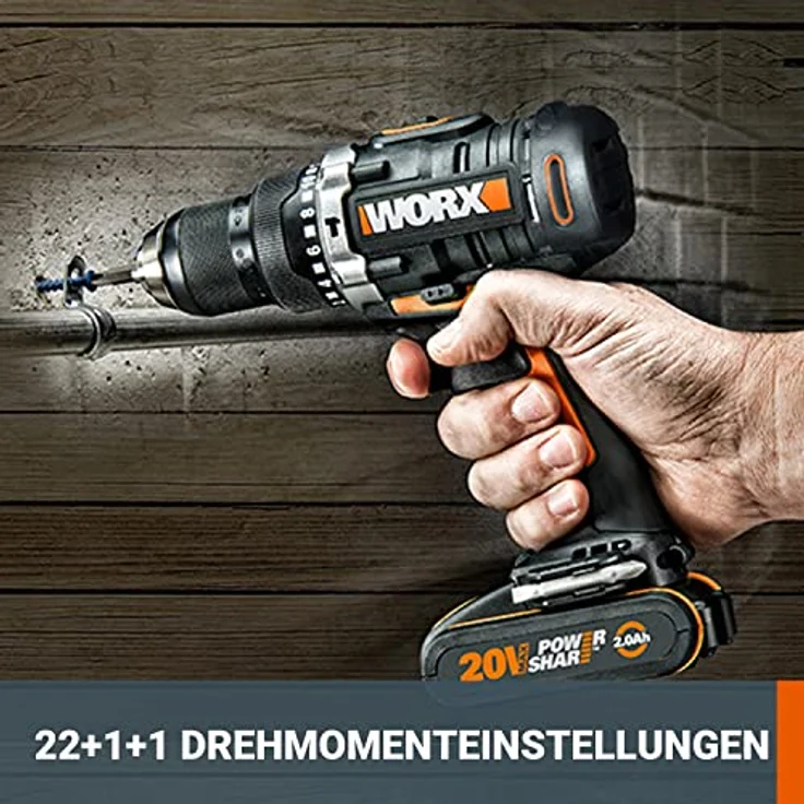 Worx WX372.9 Akku Schlagbohrschrauber 20V - 50Nm,2-Gang-Getriebe & LED-Licht - zum Schrauben,Bohren & Schlagbohren mit Doppelbit, ohne Akku & Ladegerät – Bild 2