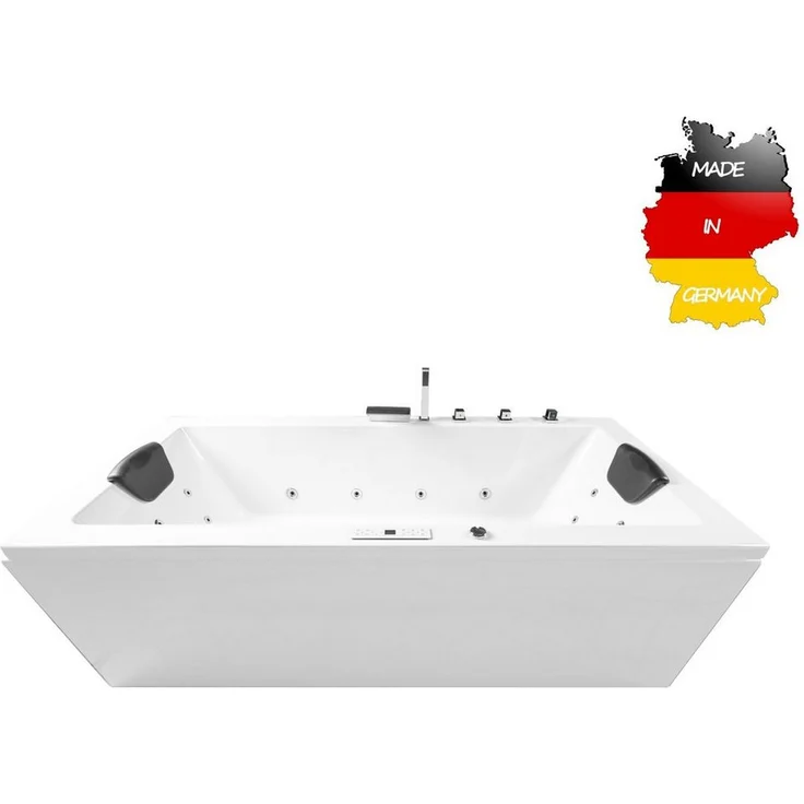 Basera® Whirlpool-Badewanne CLASSIC Naxos 140 x 75 cm, (Komplett-Set), mit 24 Massagedüsen, Wasserfall, LED, Touchpanel, Bluetooth und Radio, weiß – Bild 1