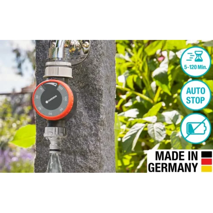 Gardena Mechanische Wasserzeitschaltuhr 31169, Bewässerungscomputer mit Durchflussregelung, braun – Bild 2