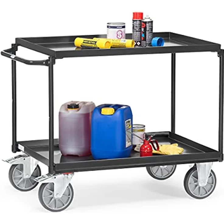 Fetra Tischwagen 4822-7016, robuster Transportwagen mit 200 kg Tragkraft, pulverbeschichtet in RAL 7016 anthrazitgrau – Bild 2