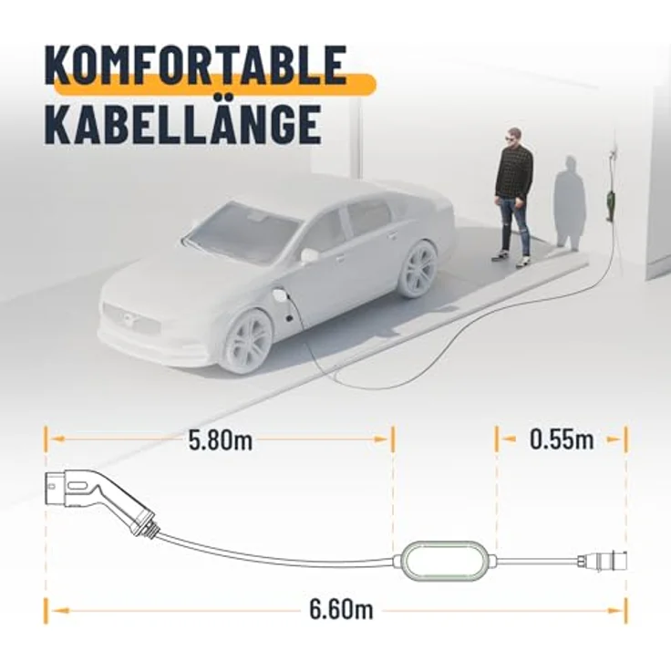 Absina mobile Ladestation Wallbox Typ 2, 11 kW, 6,4 m Kabel, schwarz, mit einstellbarem Ladestrom, IP67 wasserdicht und sicherem Überfahrschutz – Bild 5