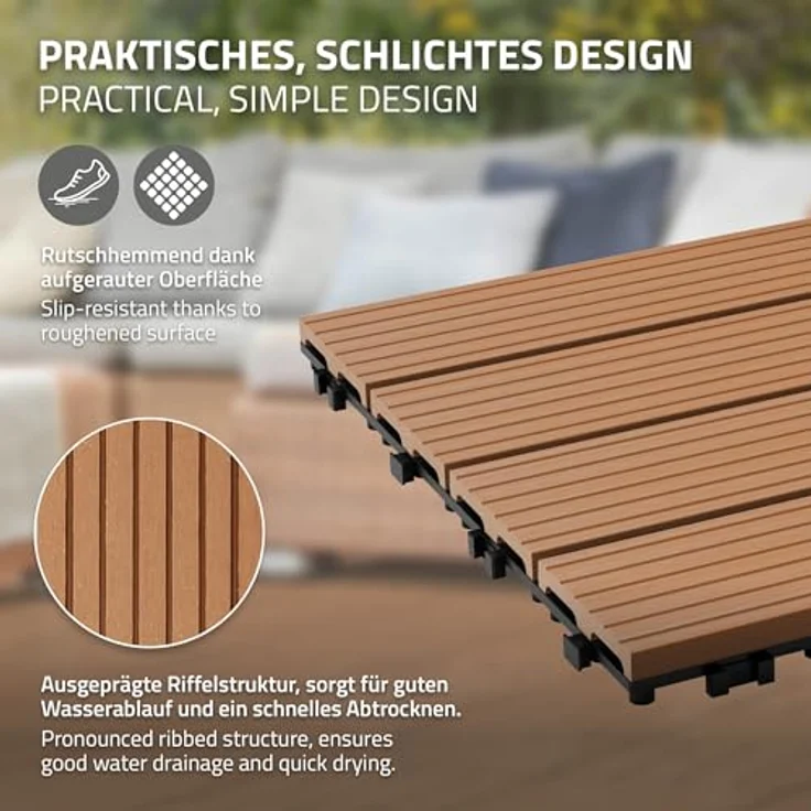 Terrassenfliesen 30x30 cm 11er Set für 1m² Hellbraun aus WPC – Bild 5
