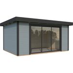 Palmako Gartenhaus Lydia 450 x 330 cm, grau lackiert mit Glasschiebetüren aus 4 mm Sicherheitsglas