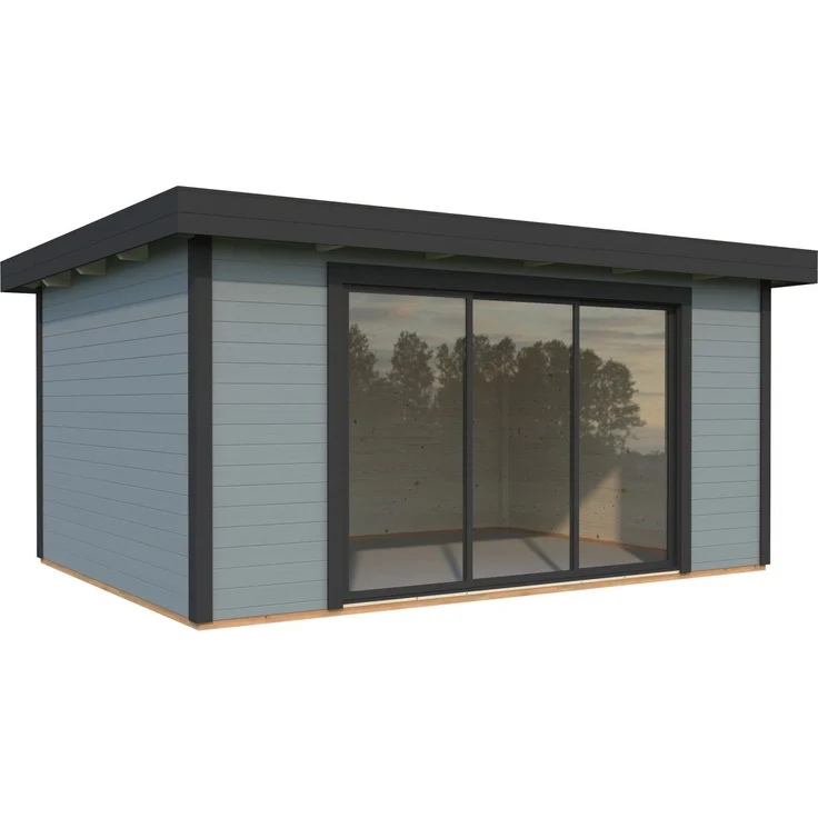 Palmako Gartenhaus Lydia 450 x 330 cm, grau lackiert mit Glasschiebetüren aus 4 mm Sicherheitsglas