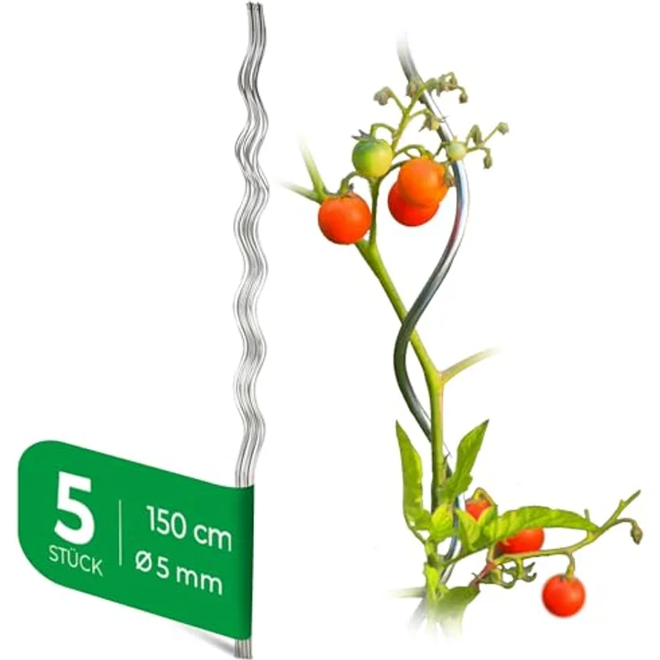 Novatool Tomatenspiralstäbe, 5 Stück, verzinkt, 150 cm x 5 mm Ø, Rankhilfe für Tomaten und Kletterpflanzen, wetterfest und korrosionsbeständig – Bild 1
