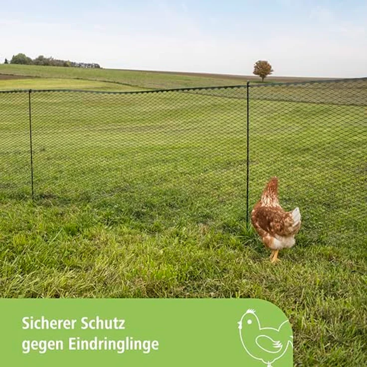 Kerbl Hobbyfarming Universalzaun MultiFence, Geflügelzaun 25m x 90cm aus robustem Kunststoff, flexibler mobiler Zaun für Hühner und Kleintiere, schnelle Installation, grün – Bild 3