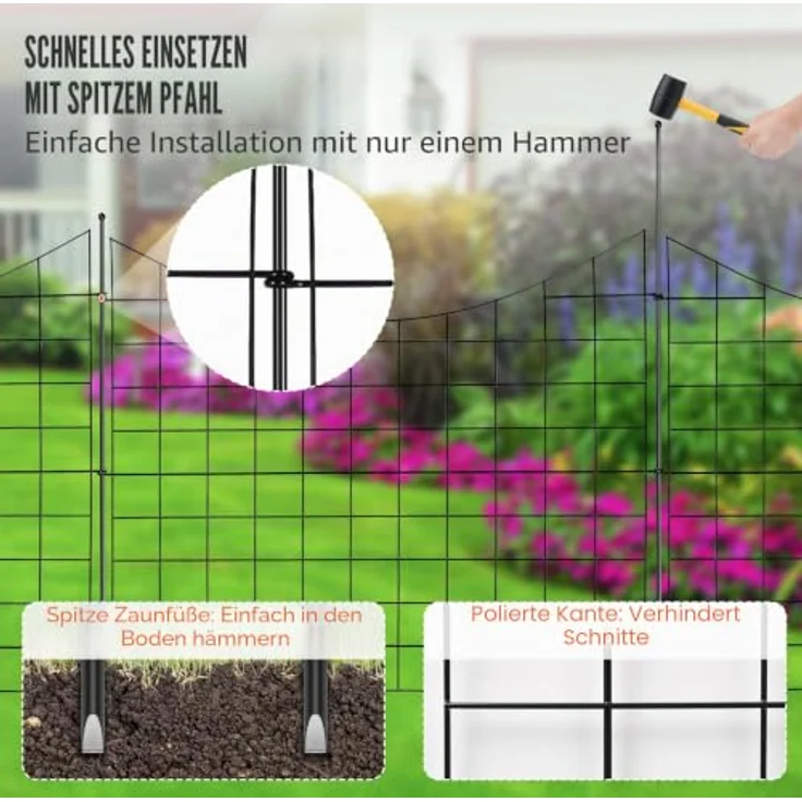 VEVOR 5er-Set Dekorativer Gartenzaun, 75x93cm Metallzaun aus Kohlenstoffstahl, Schwarz, inkl. Befestigungsmaterial, langlebig und einfach zu installieren – Bild 6